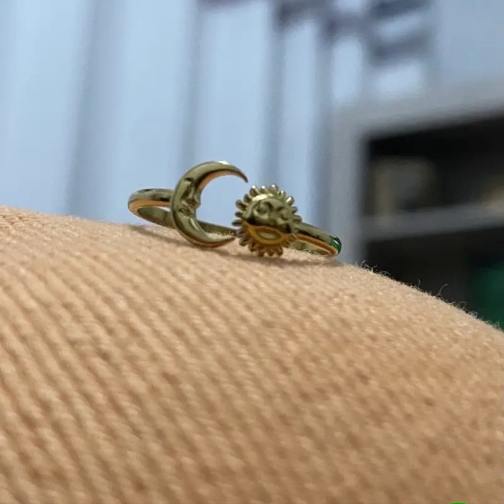 Gold Crescent Moon and Sun Ring